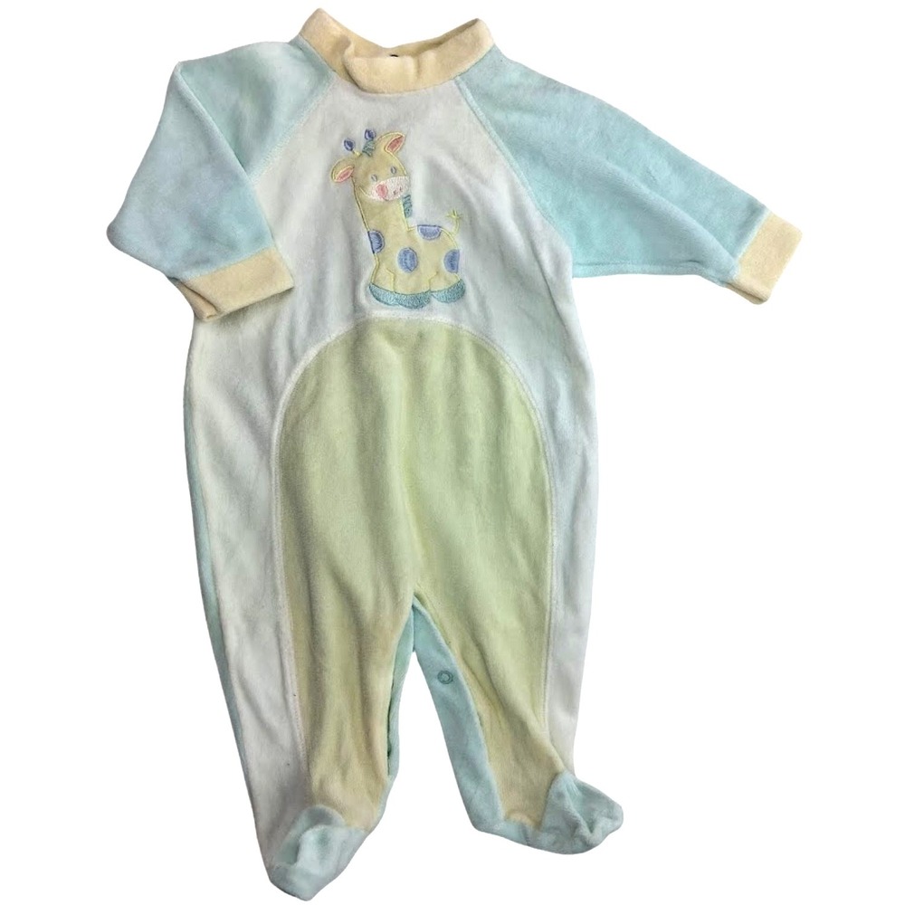 Vtg Miniwear Green Beige Velour 9 Mos Giraffe Baby 1pc Outfit‎ Unisex Yellow